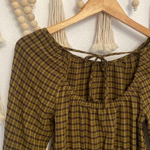 Madewell gingham top Tie-Back Cutout long sleeve in Plaid Spiced Olive xxs - Picture 11 of 11